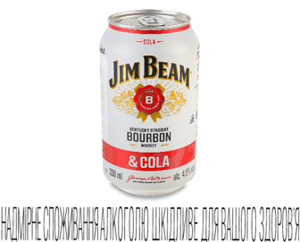 Напій слабоалкогольний Jim Beam Bourbon Whiskey & Cola з/б, 330мл