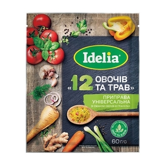 Приправа 60 г Idelia 12 овочів та трав універсальна зі смаком овочів в гранулах м/уп 