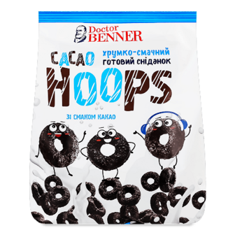 Сніданок Doctor Benner Cacao Hoops зі смаком какао 400г