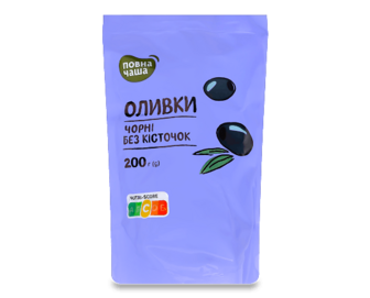 Оливки «Повна Чаша»® чорні без кісточки, дой-пак, 200г