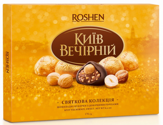 Цукерки Roshen Київ вечірній глазуровані шоколадною глазур'ю 176г