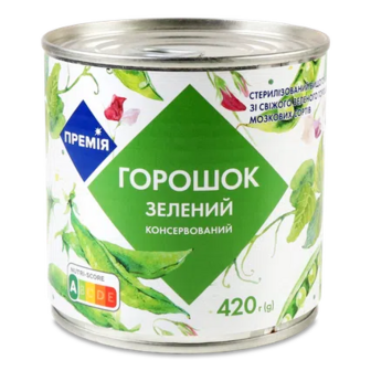 Горошок «Премія»® зелений консервований, 420г (420г)
