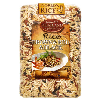 Суміш рису World's Rice Brown + Red + Black, 500 г