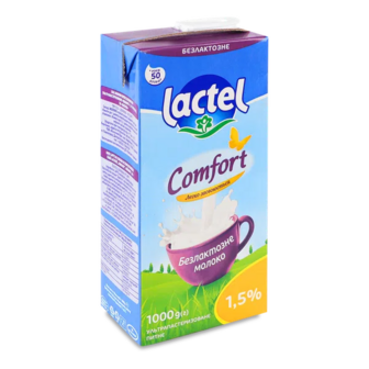 Молоко ультрапастеризоване Lactel Комфорт безлактозне 1,5% т/б (1000г)