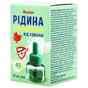 Рідина від комарів Auchan для фумігатора 45 ночей 30 мл (4823090132545)