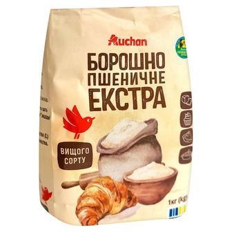 Борошно Auchan пшеничне Екстра вищого сорту 1 кг (4823090141028)