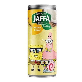 Напій соковий Jaffa Sparkl Губка Боб ананас-кокос з/б (0,25л)